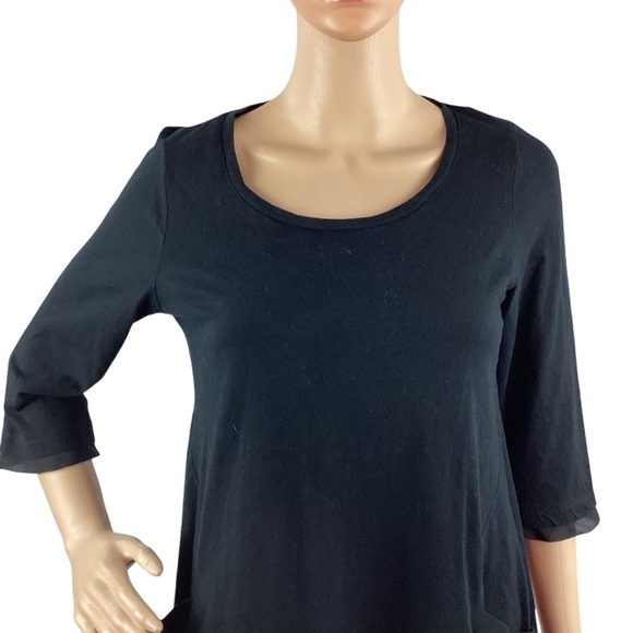 LOGO Lori Goldstein Asymmetrical Hem Top with Chiffon Trim Size XS Black - Picture 2 of 7
